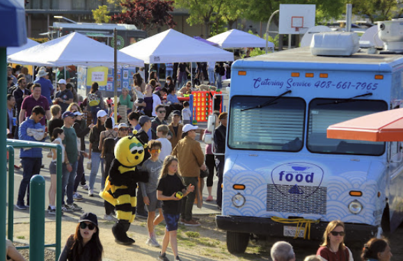 food trucks and mascots at the festival
